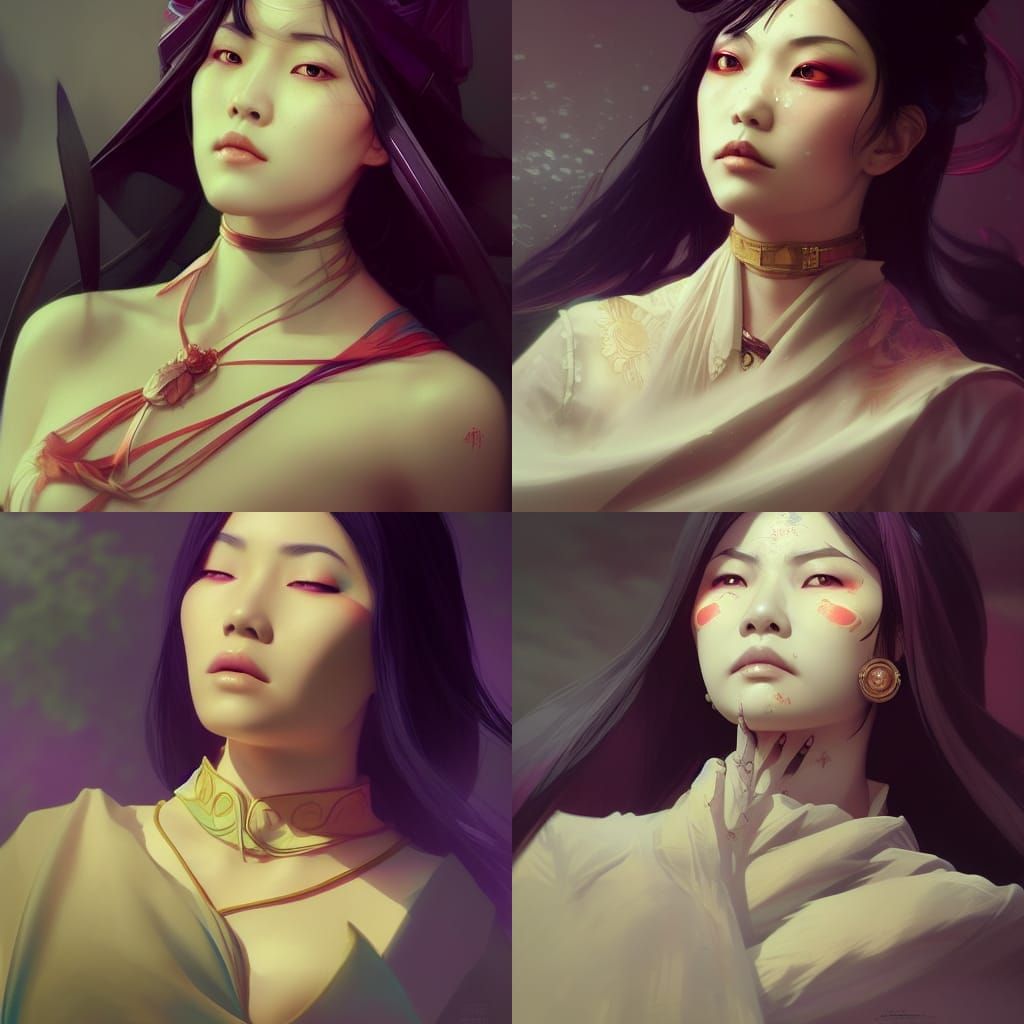 Gothic Asian Woman Portrait in Art Nouveau Style