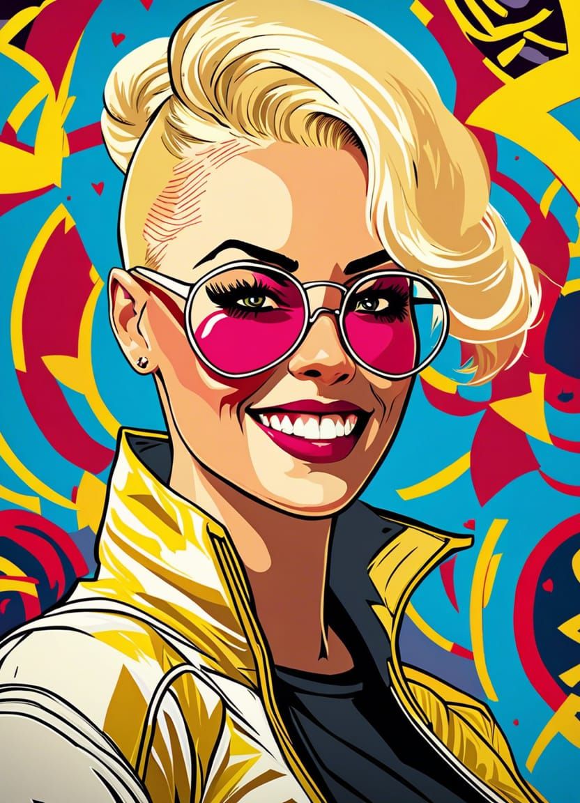Blonde Woman with Heart Glasses: Digital Portrait