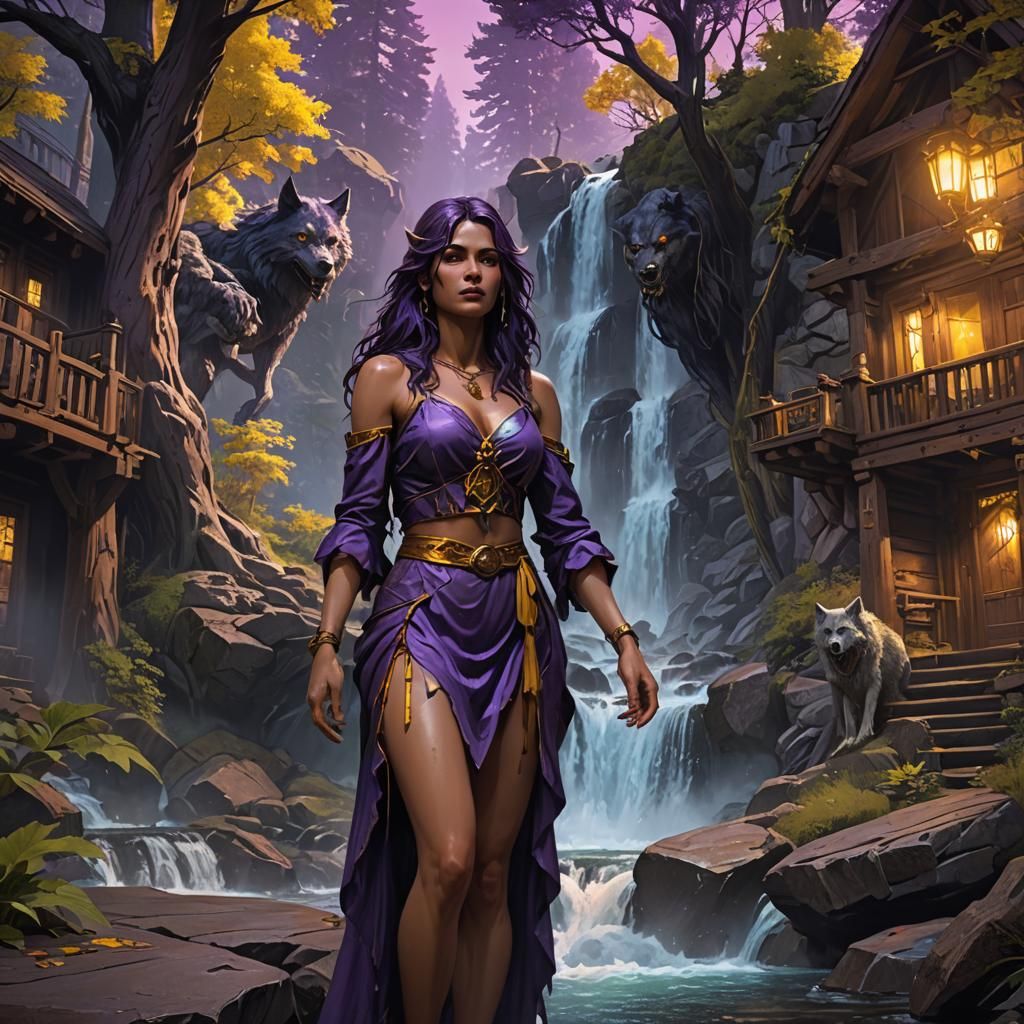 Werewolf with Women in Dark Fantasy Style