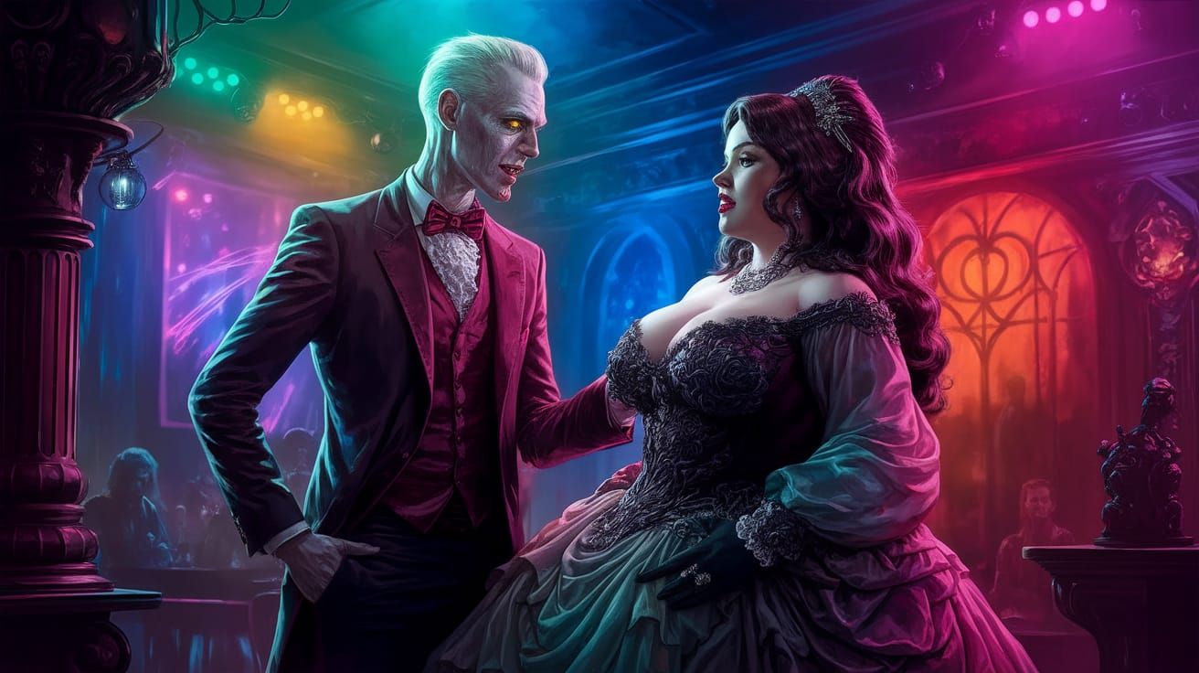 Gothic Vampire Engages in Mysterious Conversation in a Haunt...