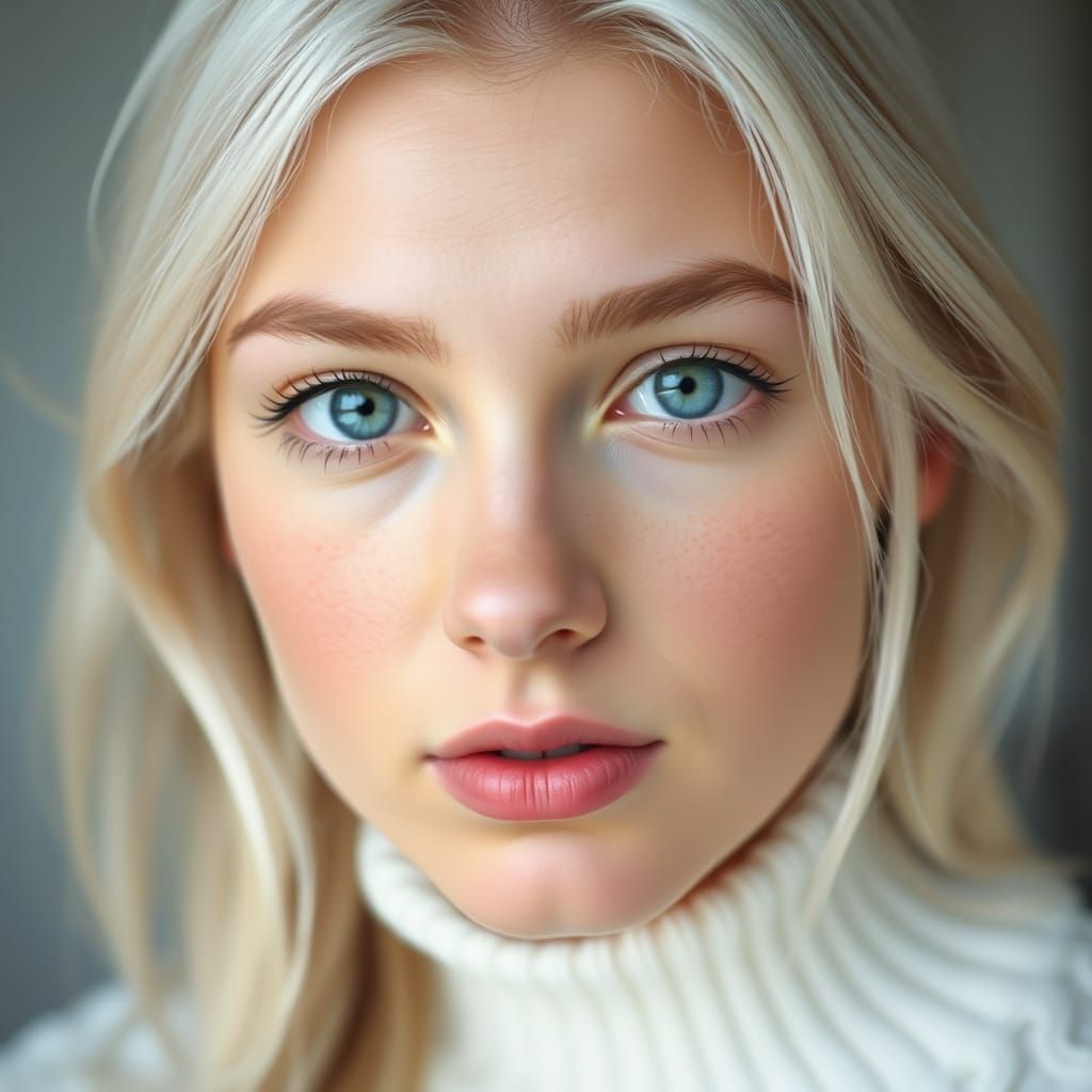 Young Woman Portrait With Platinum Blonde Hair and Blue Eyes