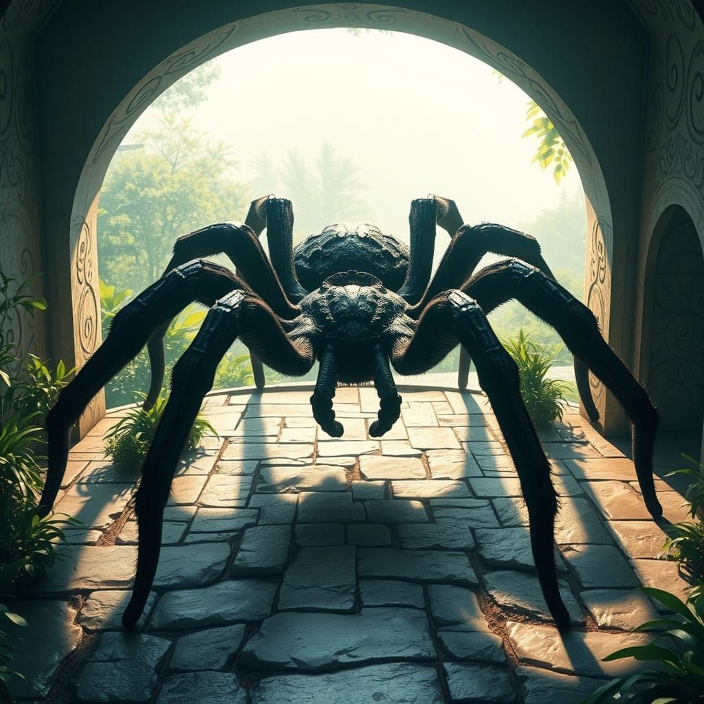 Goliath Tarantula Conquers Ancient Stone Terrace in Cyberpun...