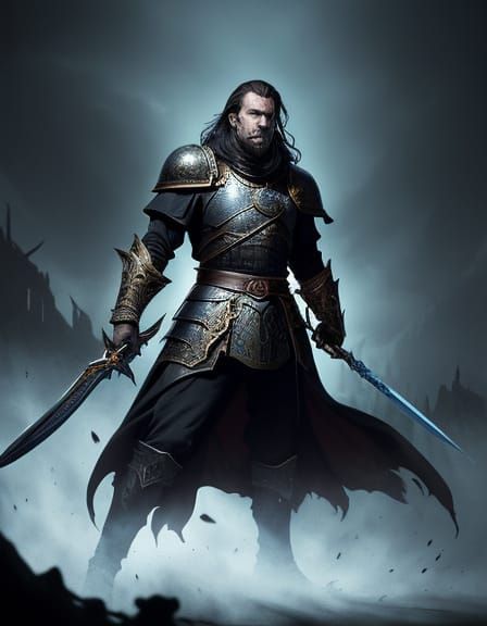 Golden Warrior in Dark Fantasy Armor