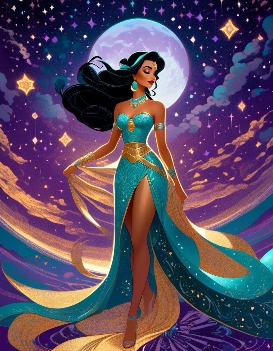 Disney Princess Jasmine in Ethereal Night Scene