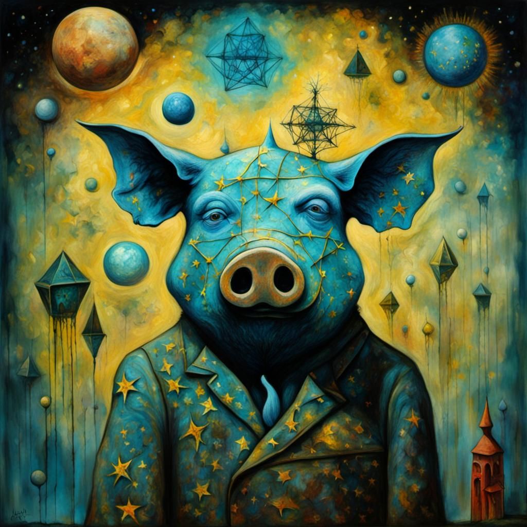 Surreal Pig in Namaste, Expressionist Impasto Painting