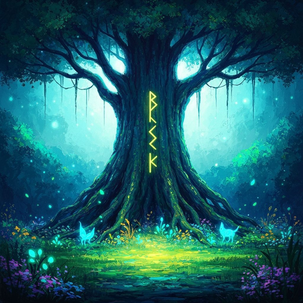 Ancient Runic Tree in Ethereal Moonlight