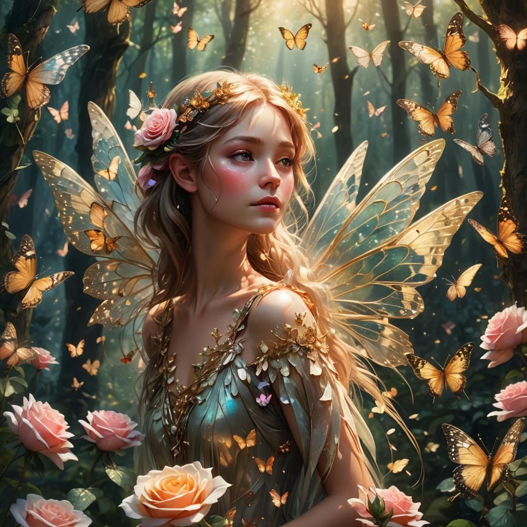 Fairy with Glimmering Wings in Forest Concept Art