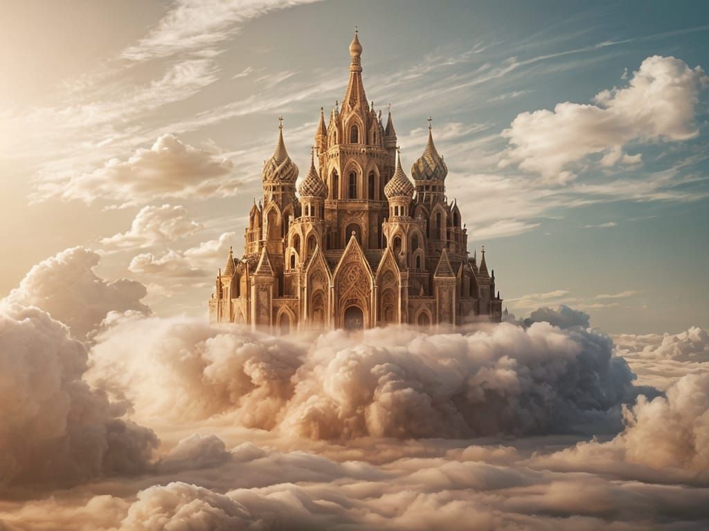 Surreal Sand Cathedral on a Cloud in the Sky