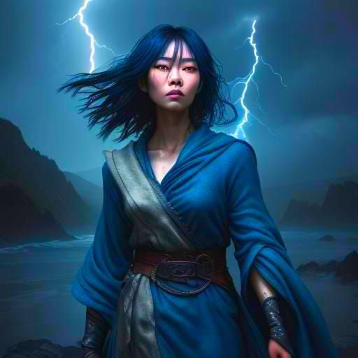 Ferocious Blue-Skinned Kali Neelam with Lightning