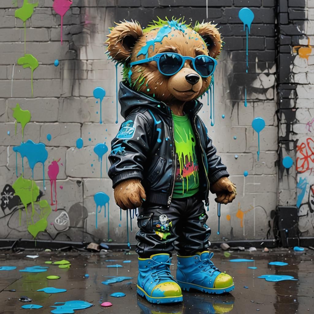 Teddy Bear with Mohican in Graffiti Art Style