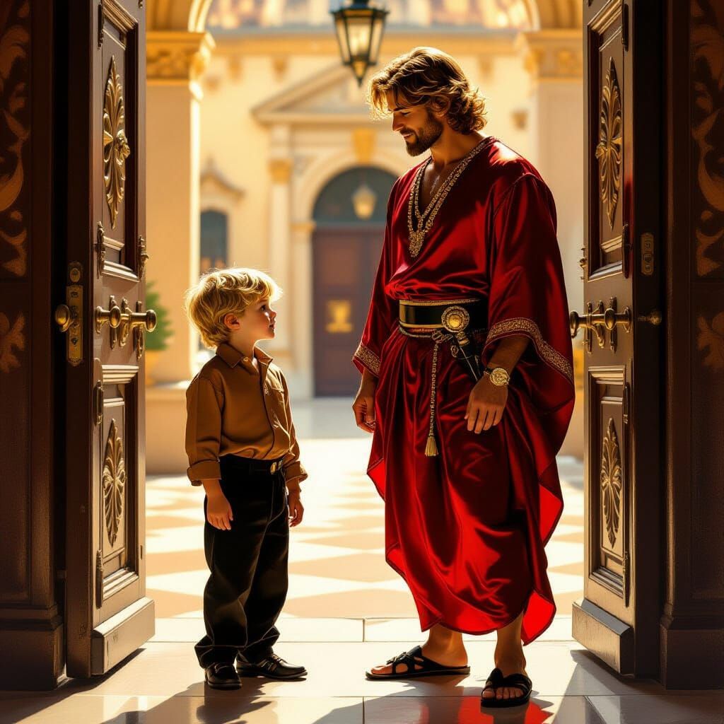 Father and Son in Ornate Doorway, Dutch Masters Style