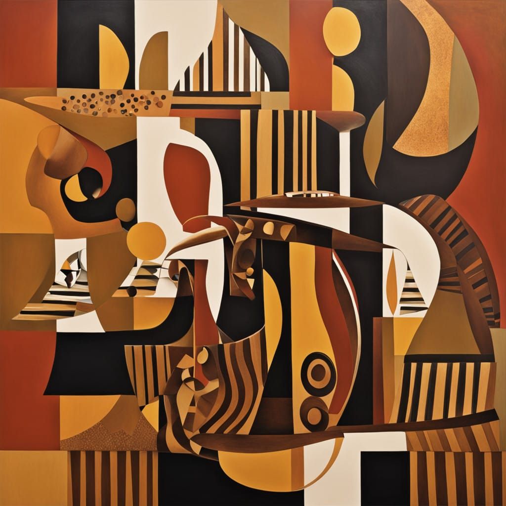 Cubist Jazz Instrument in Vibrant, Expressive Geometric Form...