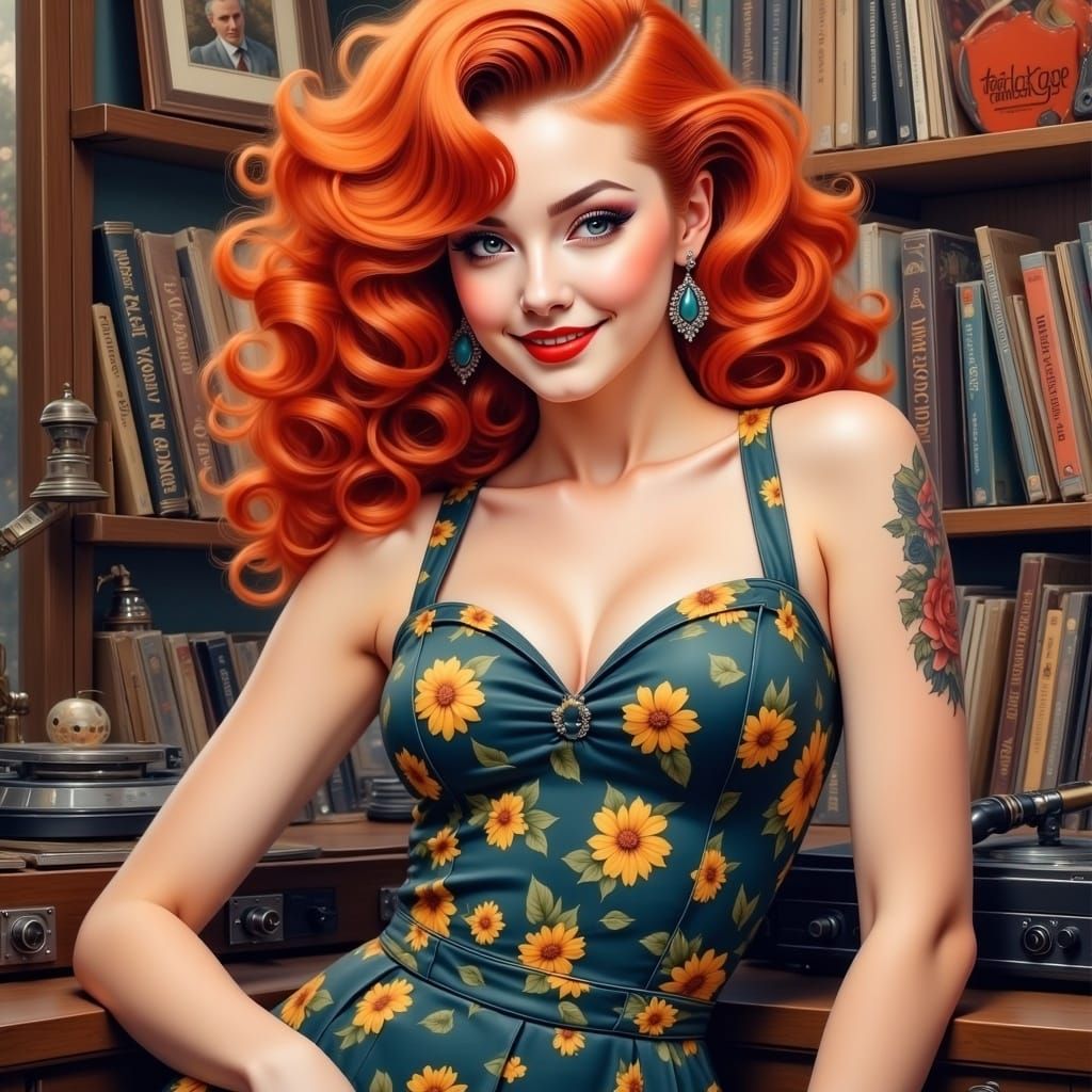 Rainbow Haired Woman Listening to Music: Storybook Illustrat...