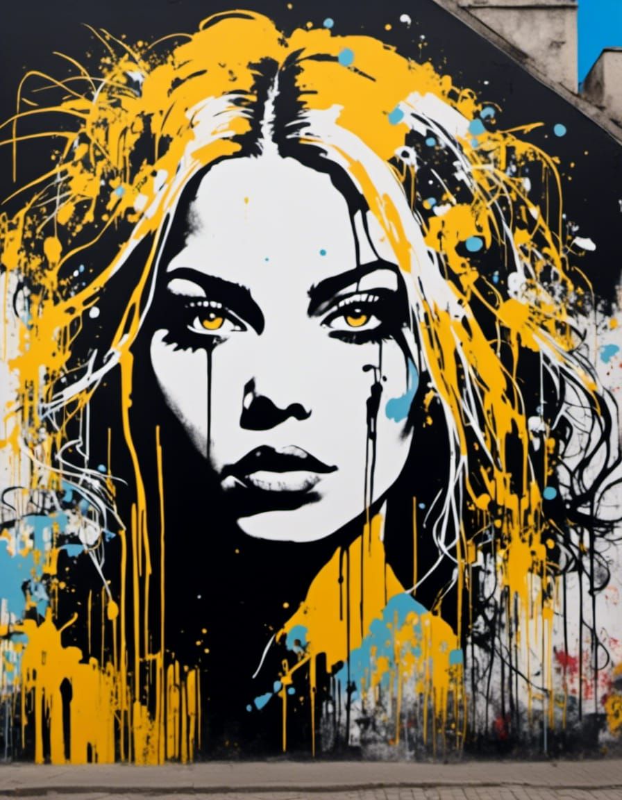 Ukrainian Woman: Graffiti Mural in Neo-Expressionism Style