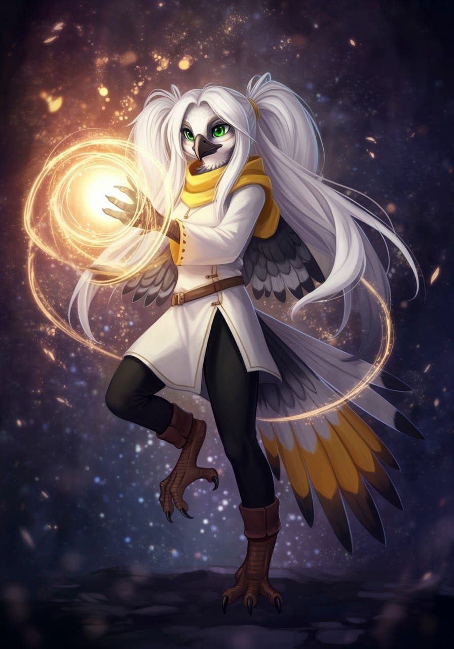 Anthropomorphic Bird Reaching for Magic in Watercolour Style