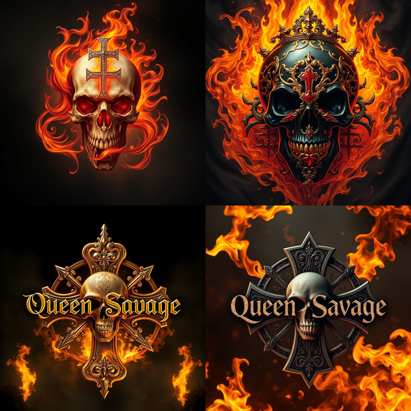 Queen Savage Logo: Skull, Cross, and Flames