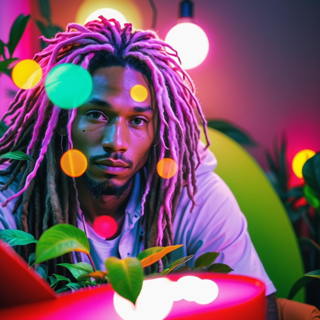 Intimate Portrait with Pink Lighting, Macro Photography