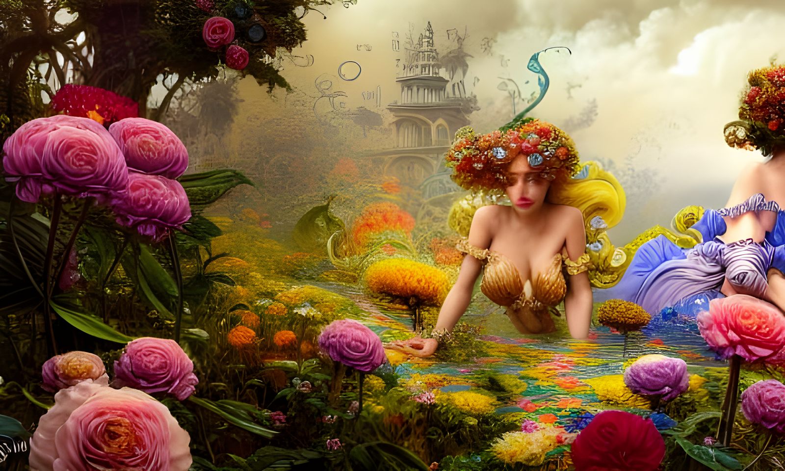 Rococo Floral Rainbow with Bright Splashes