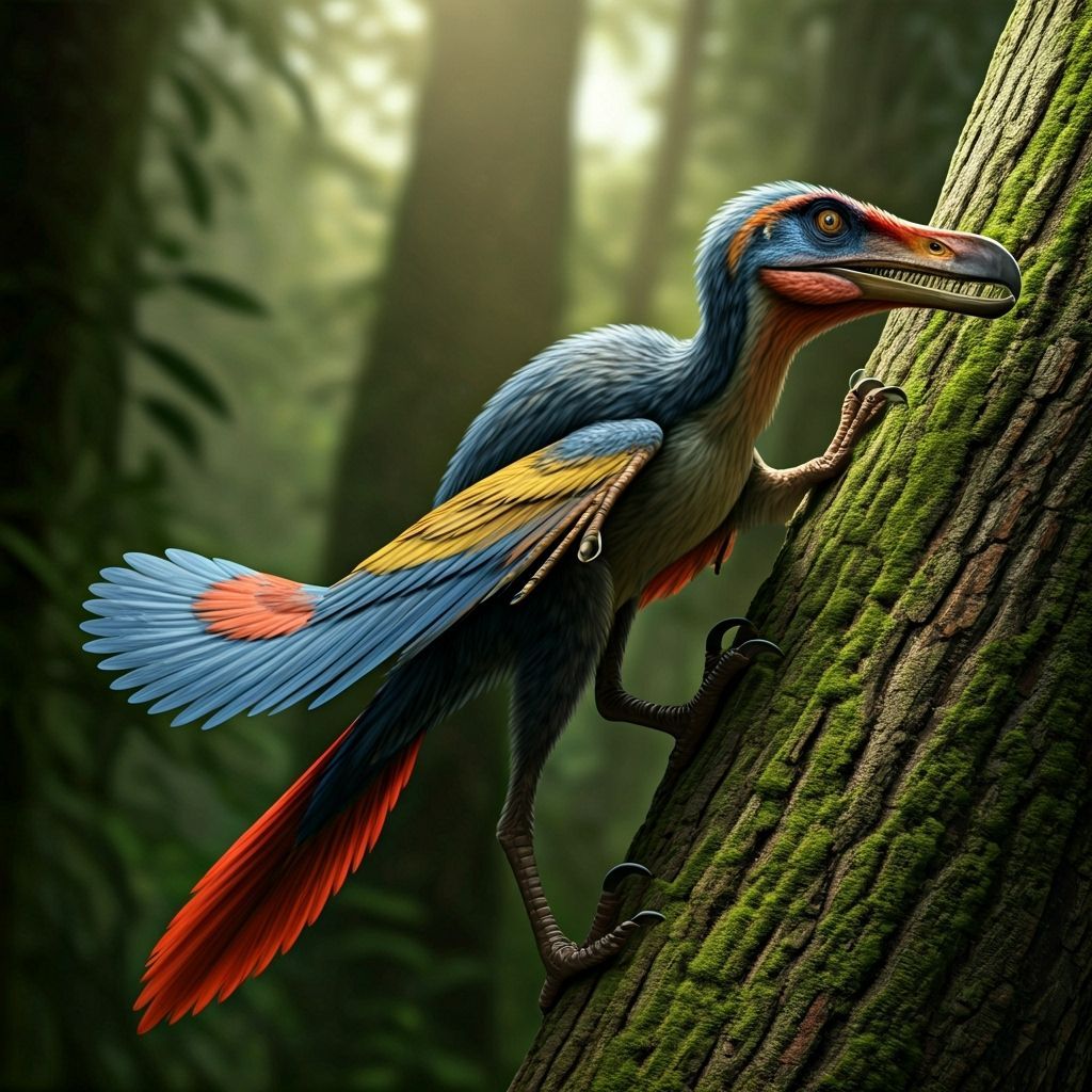 Archaeopteryx climbing up a tree