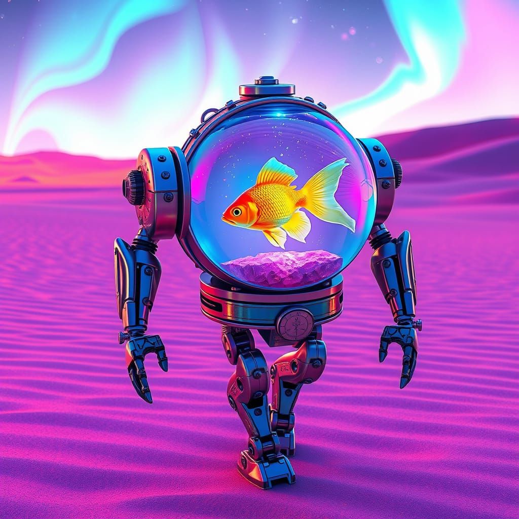 Robot Walks in Luminous Desert with Goldfish