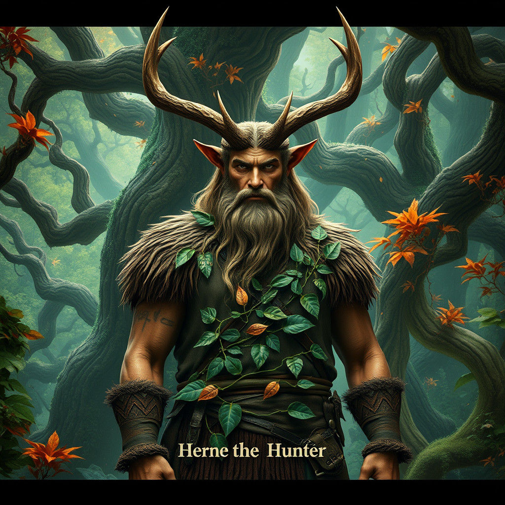 Herne the Hunter Emerging from Mystical Forest
