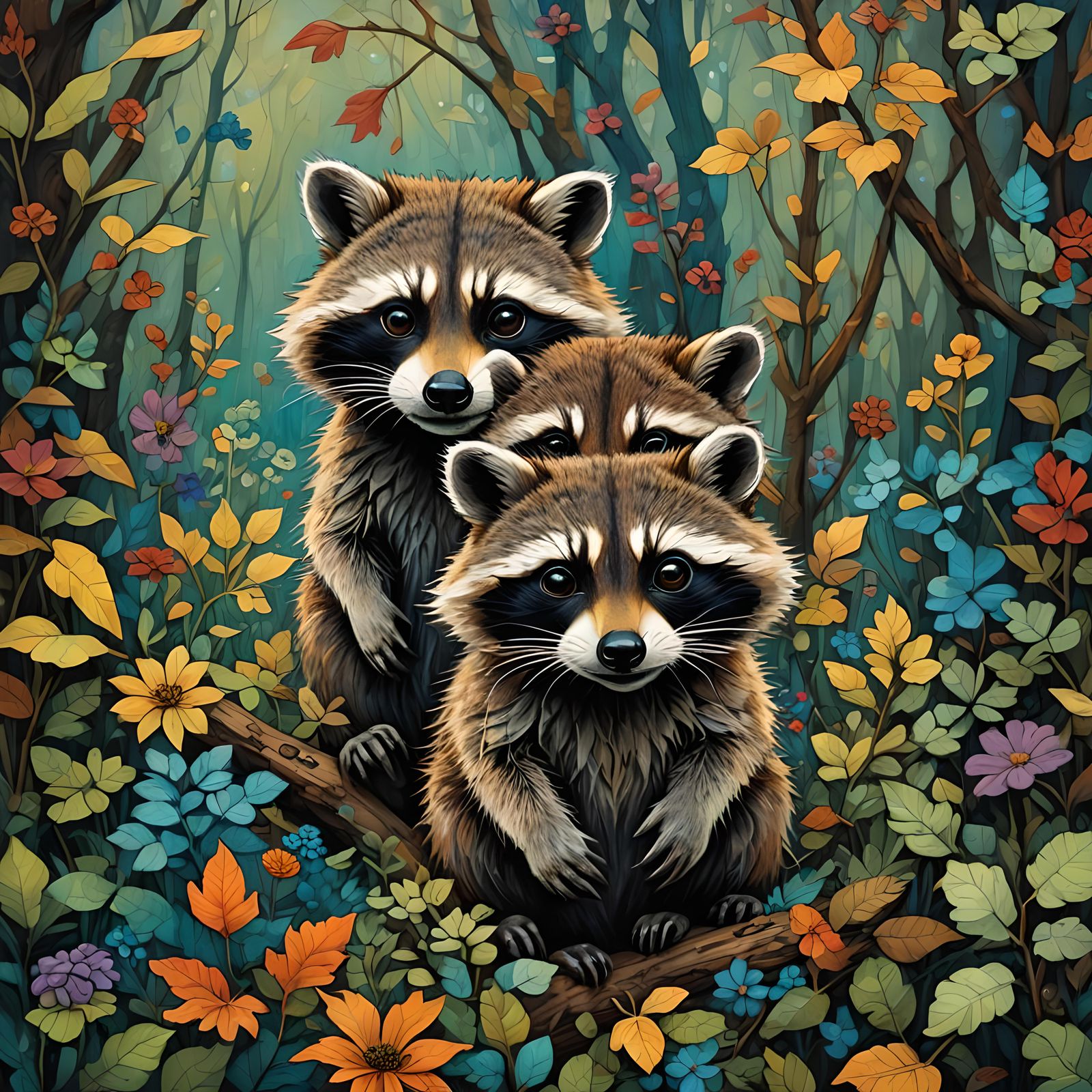 Raccoon Portrait in Expressionist Impasto Style