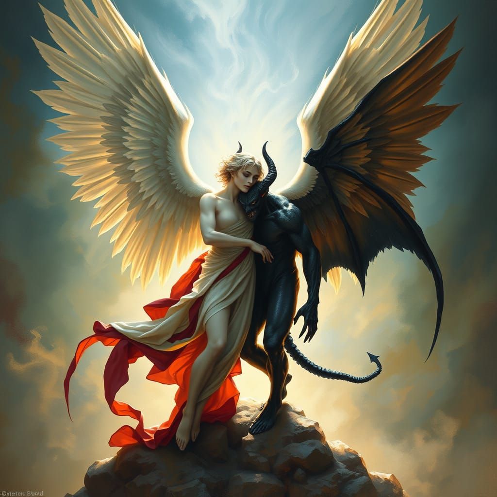 Angel and Demon: Eternal Struggle in Baroque Style
