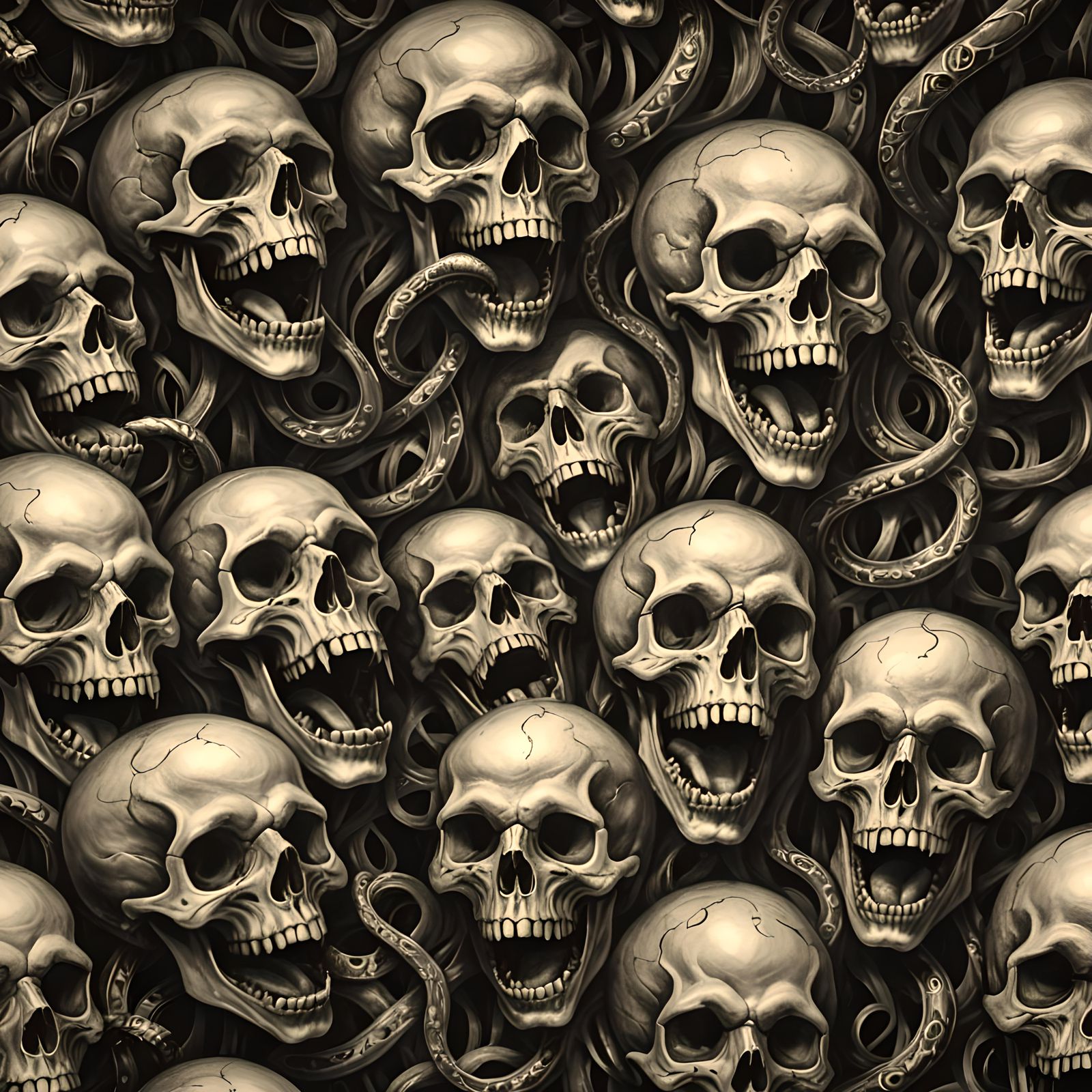 Nightmarish Skull Abyss: A Horror Charcoal Drawing