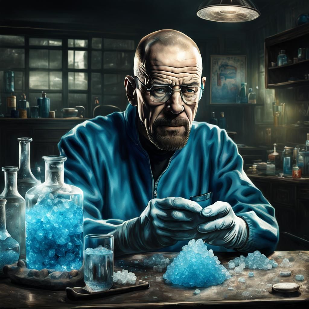 Hyperrealistic Walter White Blue Meth Production