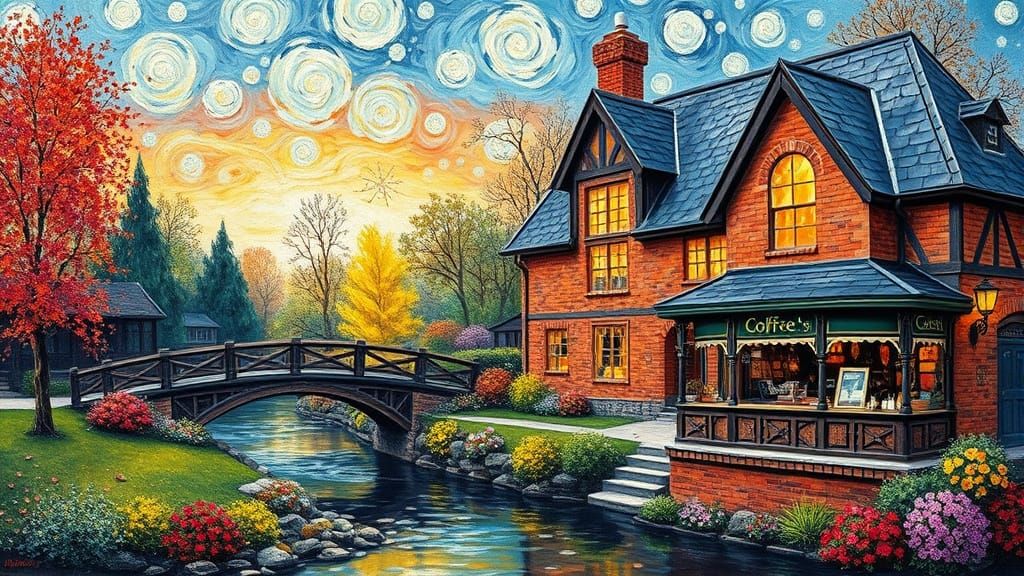 Cozy Guesthouse Landscape in Expressionist Style