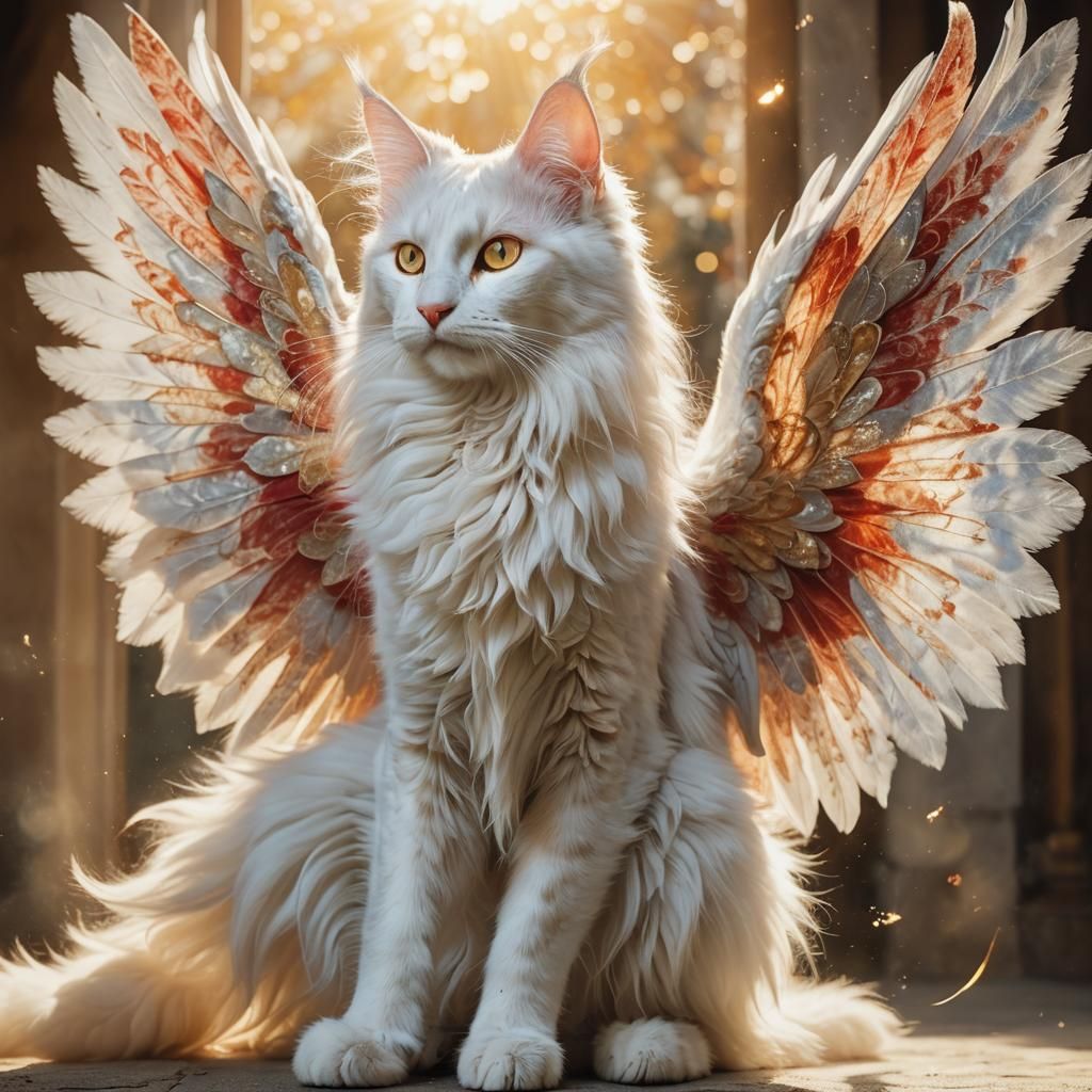 Winged Turkish Angora Cat in Magical Realism