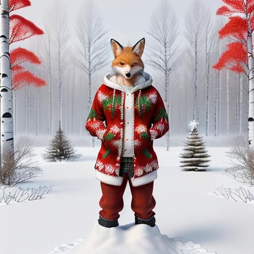 Red Fox in Ugly Christmas Sweater