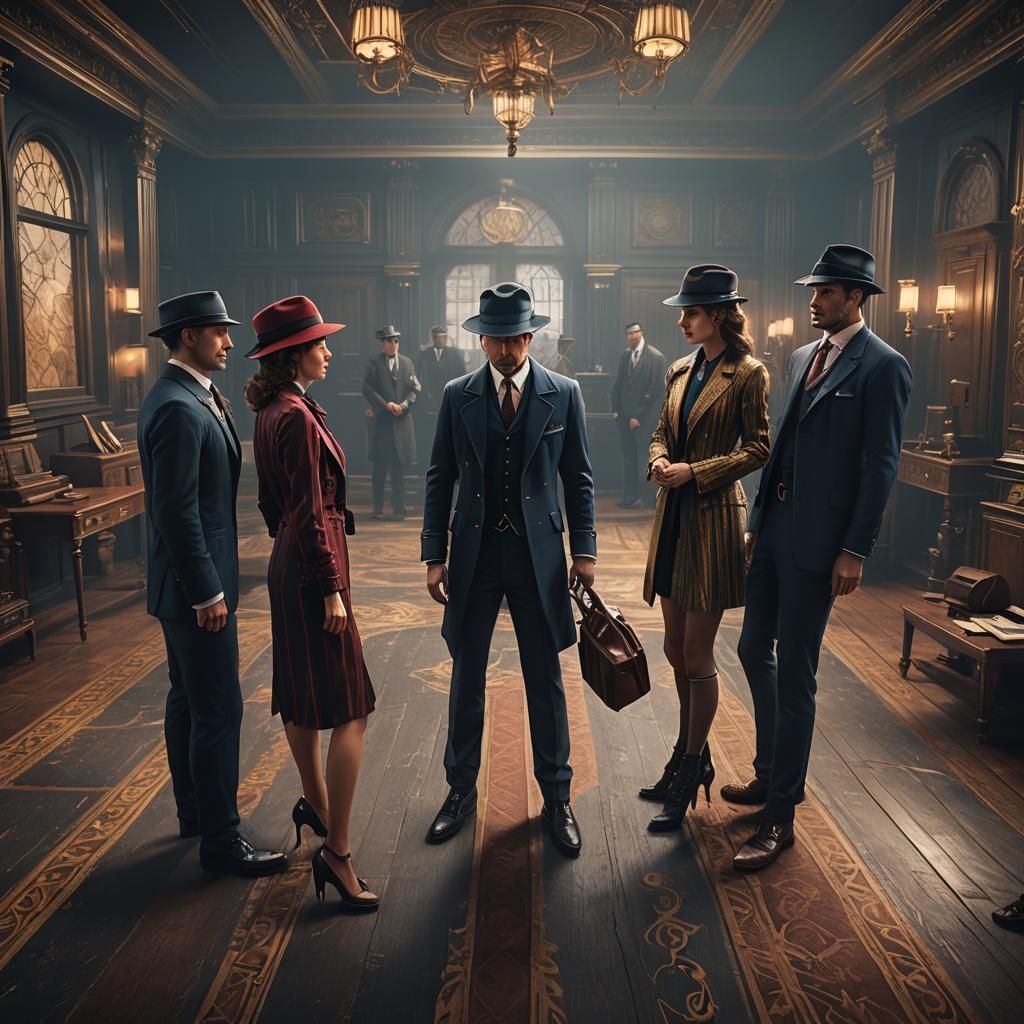 Interrogation Scene in Detailed Matte Painting Style
