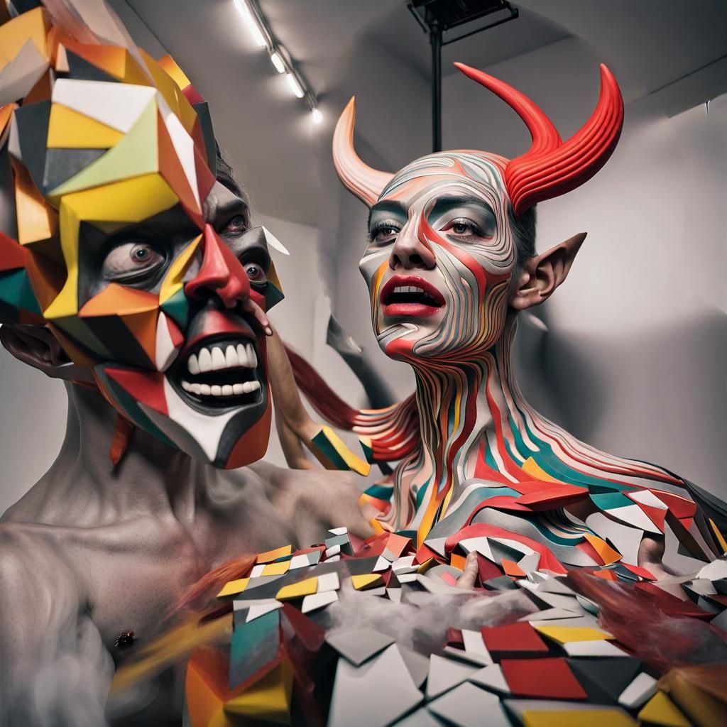 Hyperrealistic Demon Art Piece in Stark Room