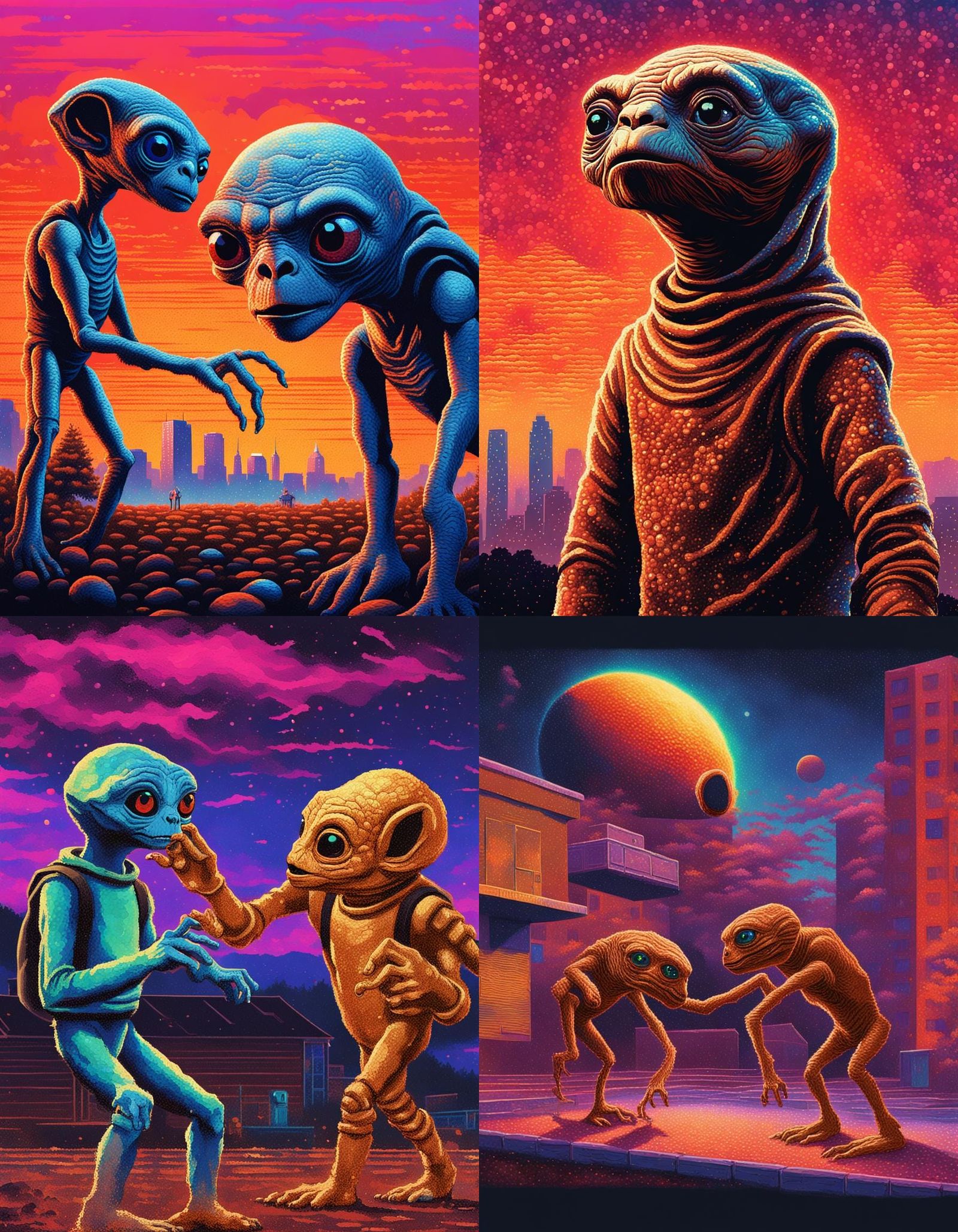 E.T. vs IT Slap Fight in Brutalist Style