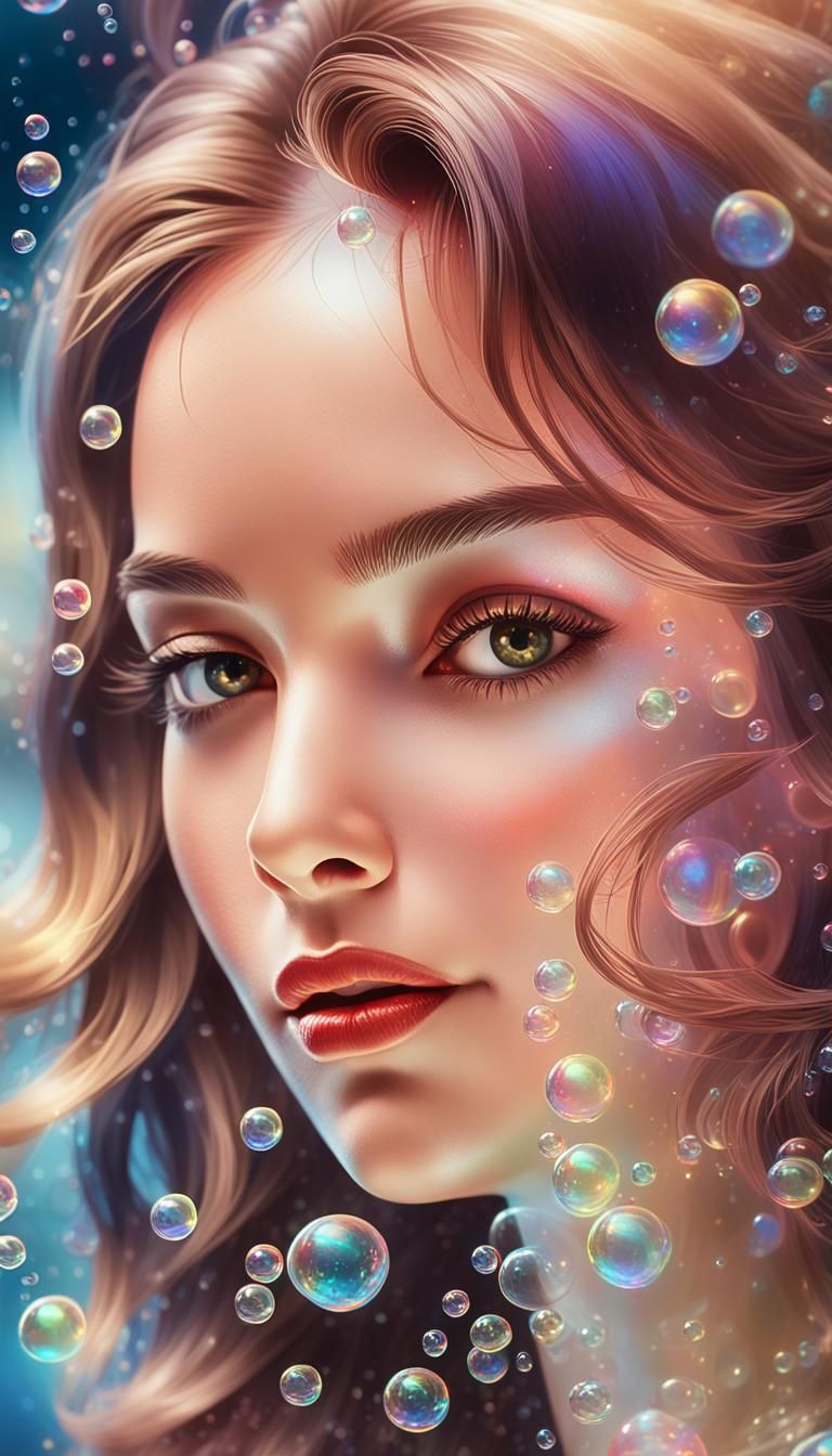 Woman in Iridescent Bubbles: Art Nouveau Portrait