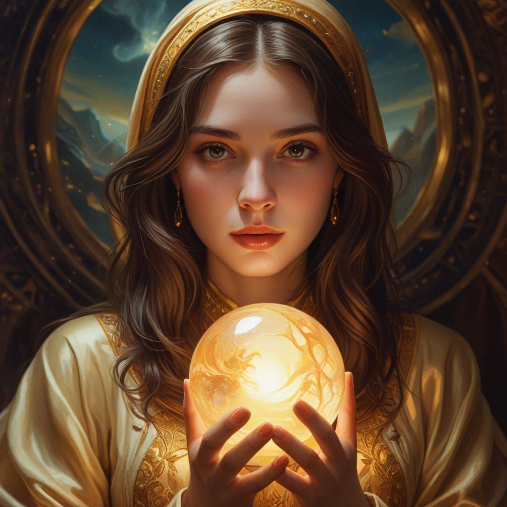 Woman with Orb: Surreal Digital Art Portrait