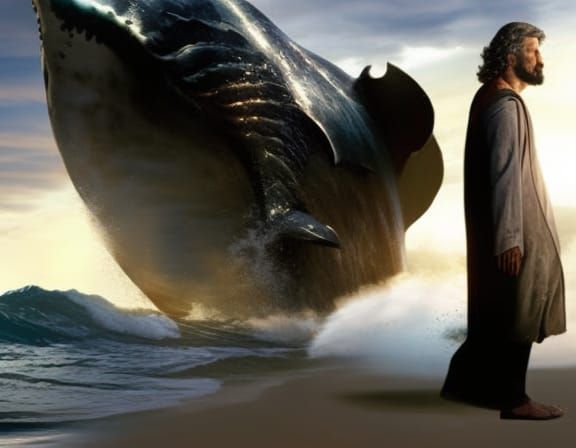 Jonah Emerges from the Whale: Hyperrealistic Splash Art