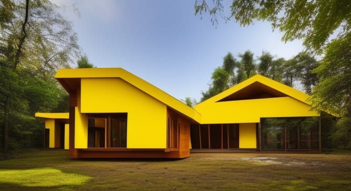 Abstract Wooden House with Varied Square Rooms
