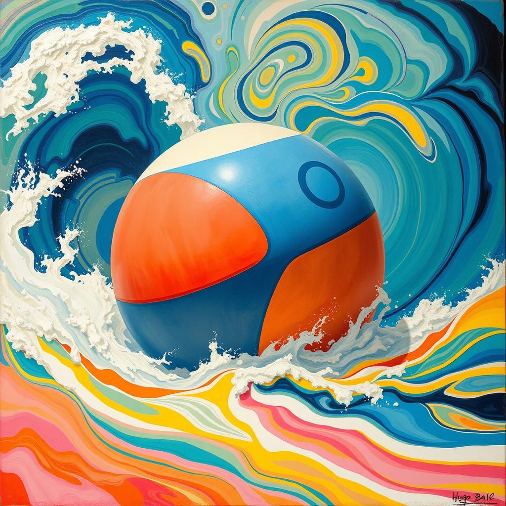 Dadaist Beach Ball in Abstract Swirling Waves