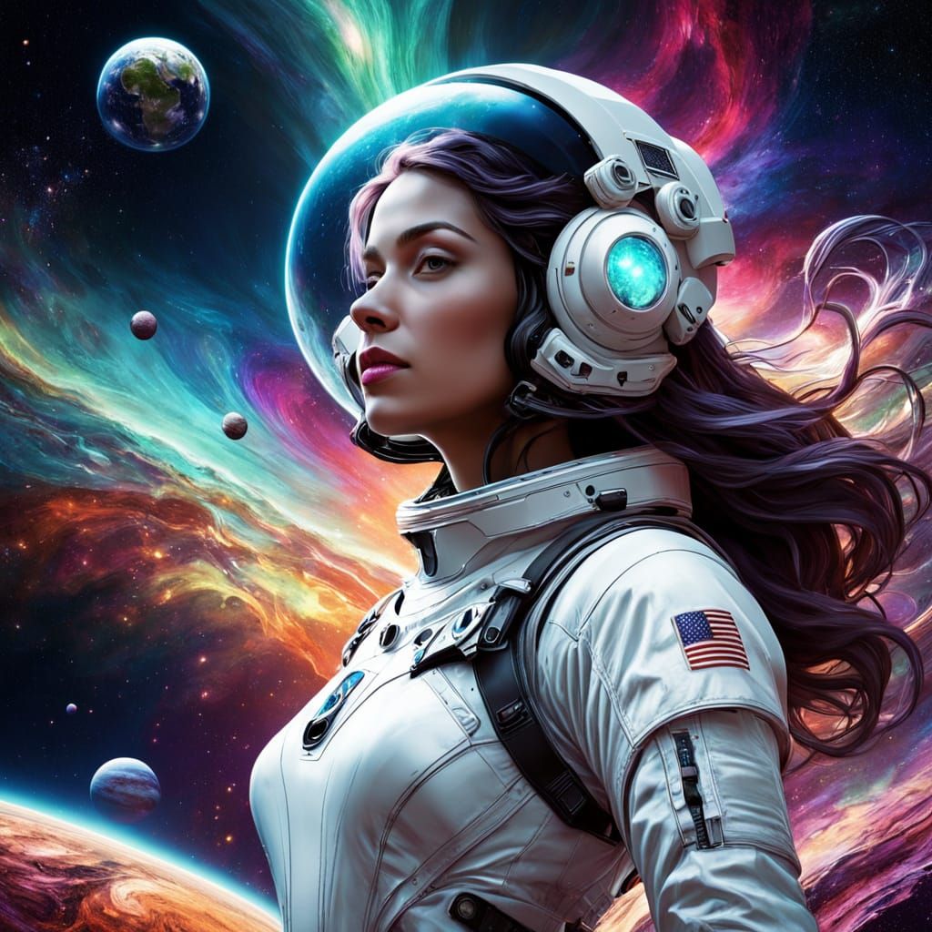 Ethereal Astral Explorer in Vibrant Cosmic Space