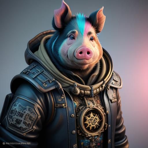 Cute Pig with Iridescent Texture in 3D Anime Pixar Style