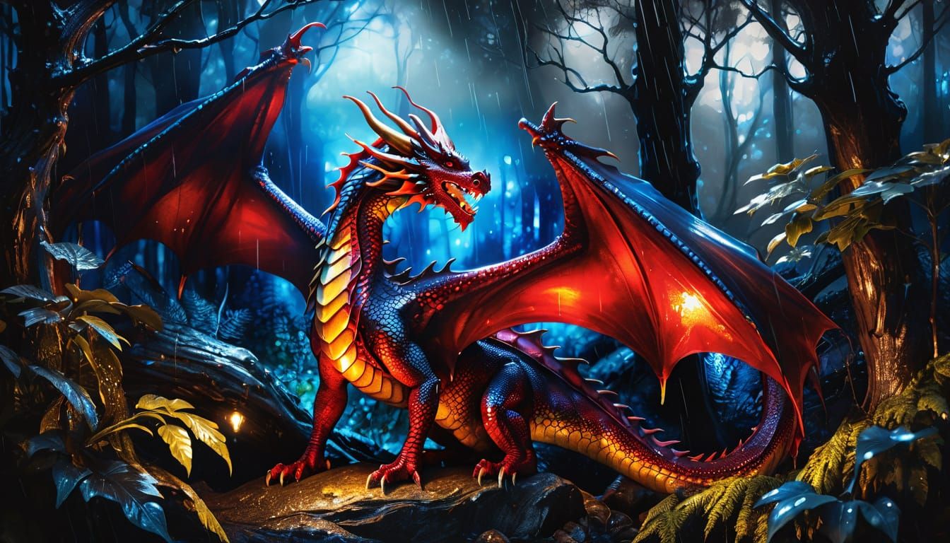 Protective Red Dragon in Alcohol Ink Style