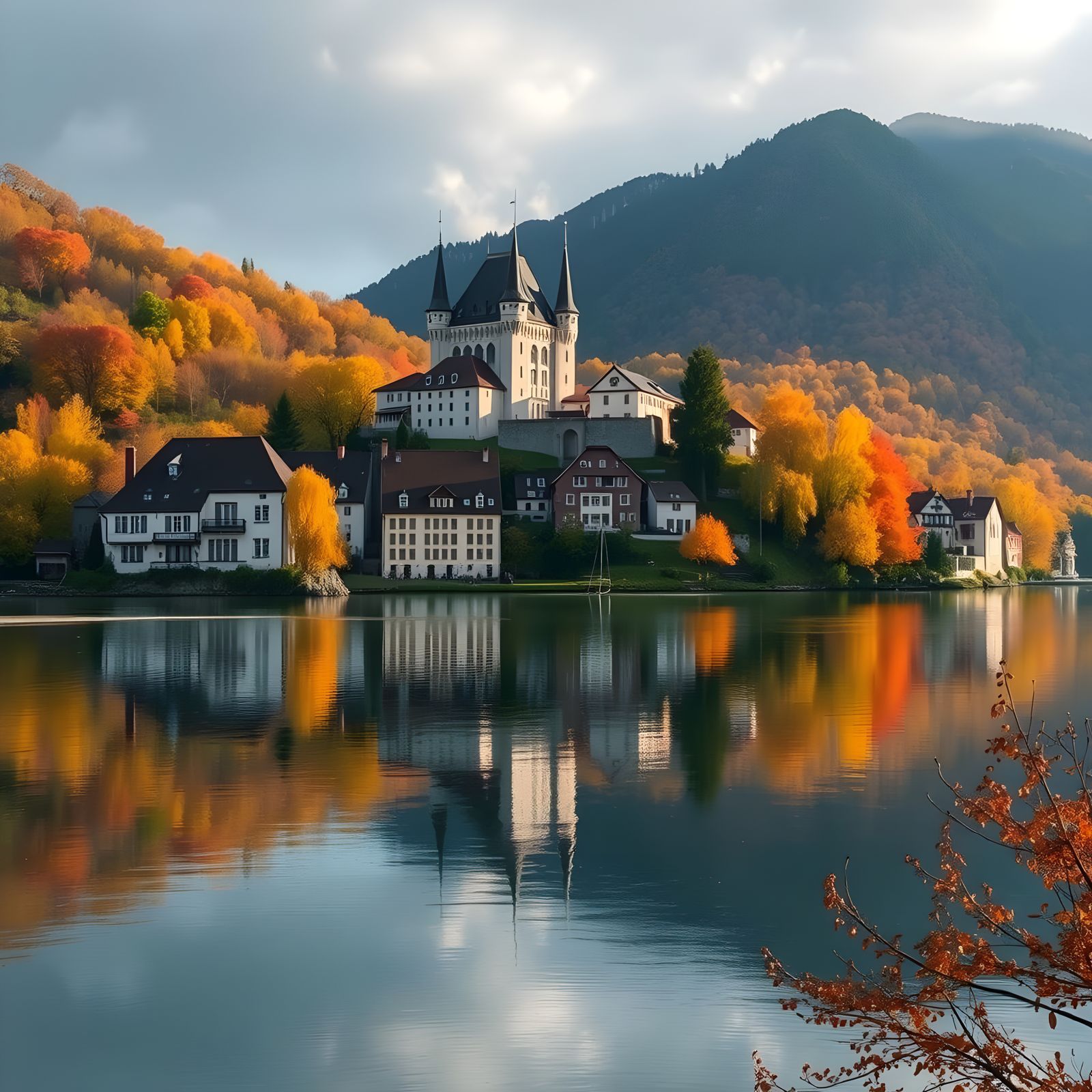 Annecy Lake: Autumnal French Village in Matte Painting