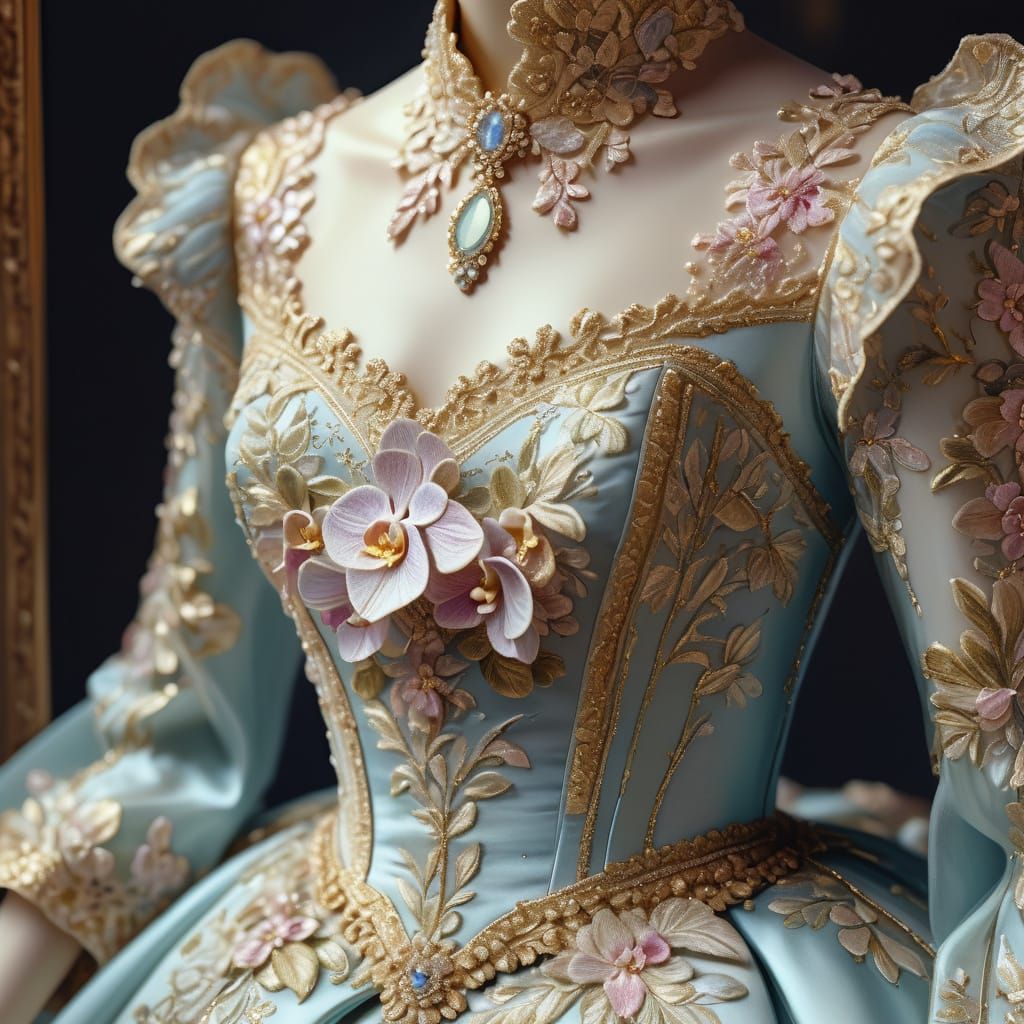 Ornate Opal and Orchid Gown in Baroque Style