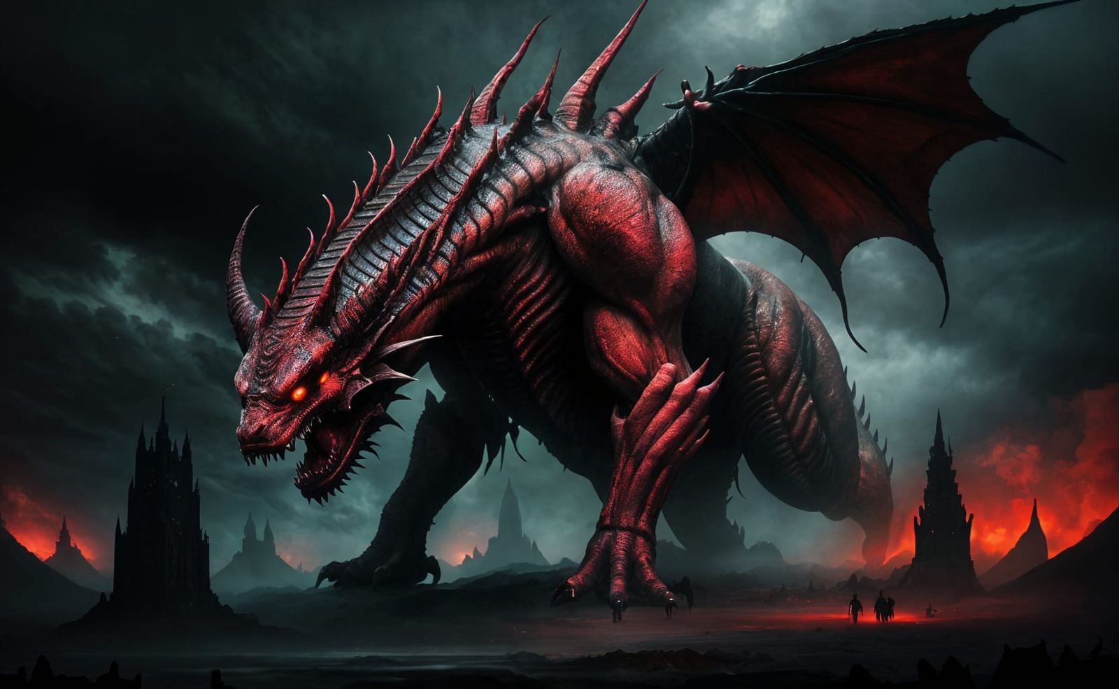 Epic Blood-Red Dragon Dark Fantasy Art