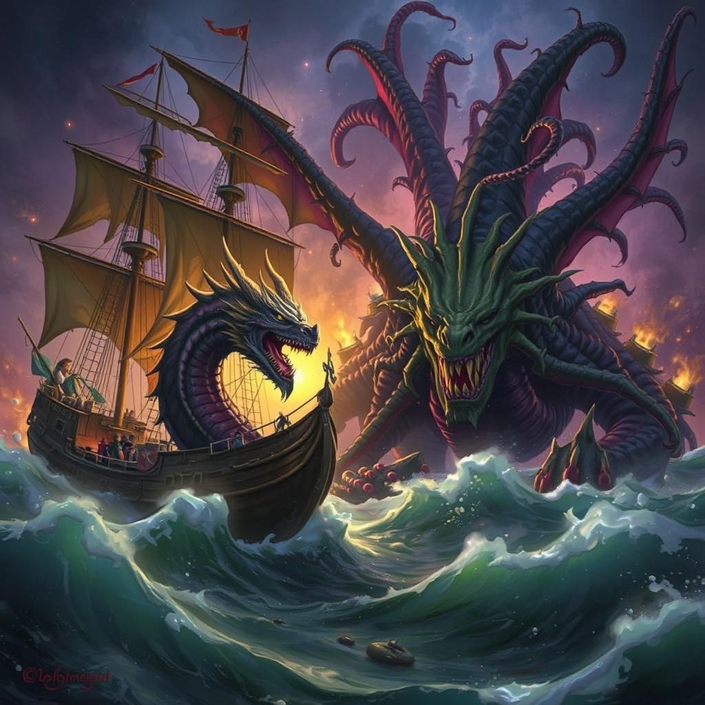 Water Dragon vs Cthulhu: Epic Sea Battle