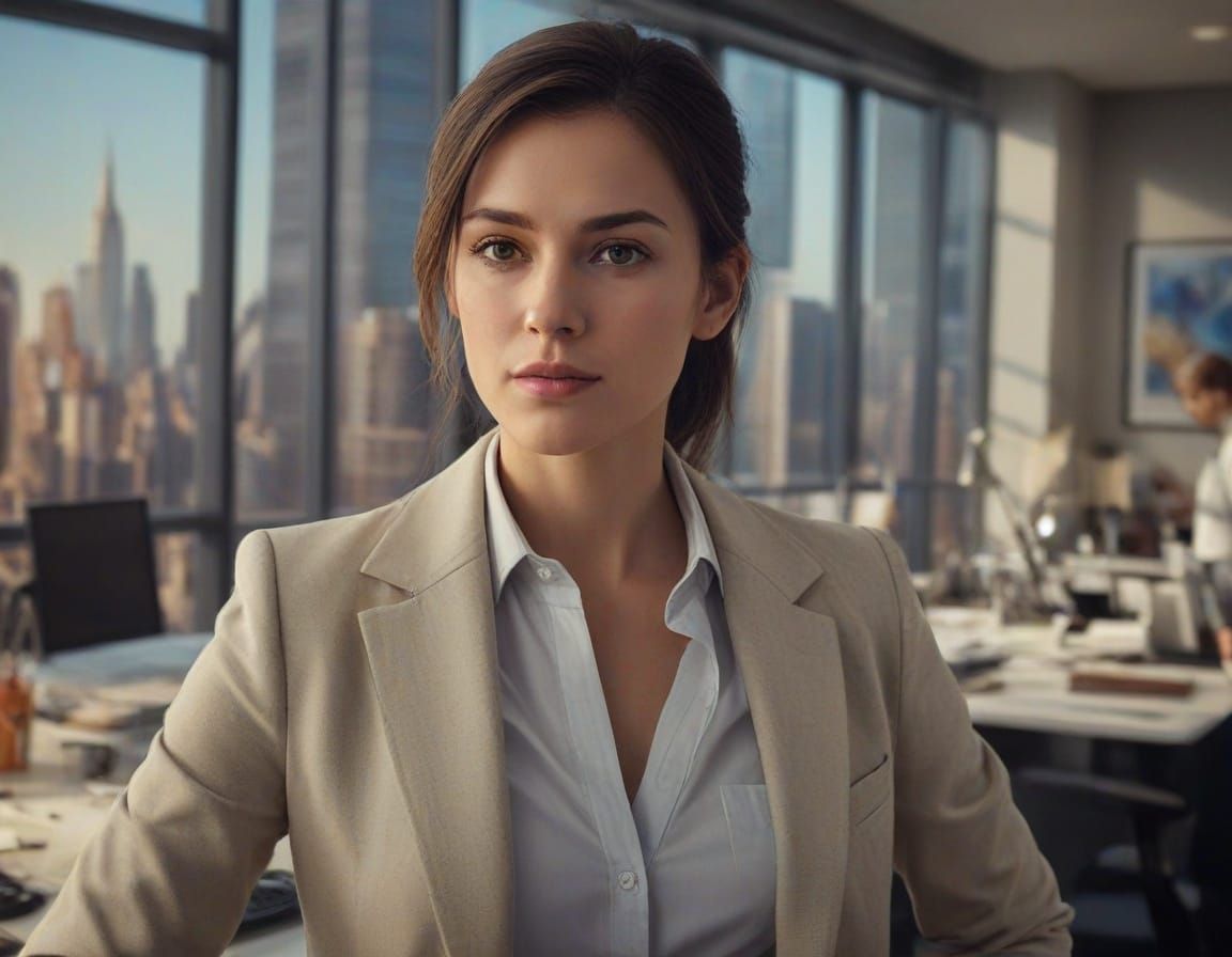 Confident Businesswoman in a Vibrant, High-Contrast Office S...