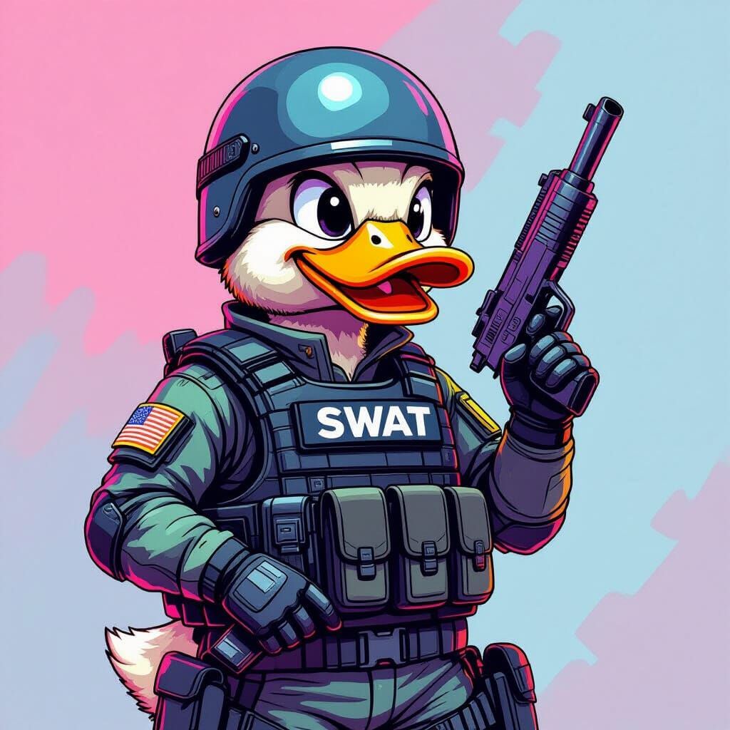 Cartoon Duck in SWAT Gear Digital Art