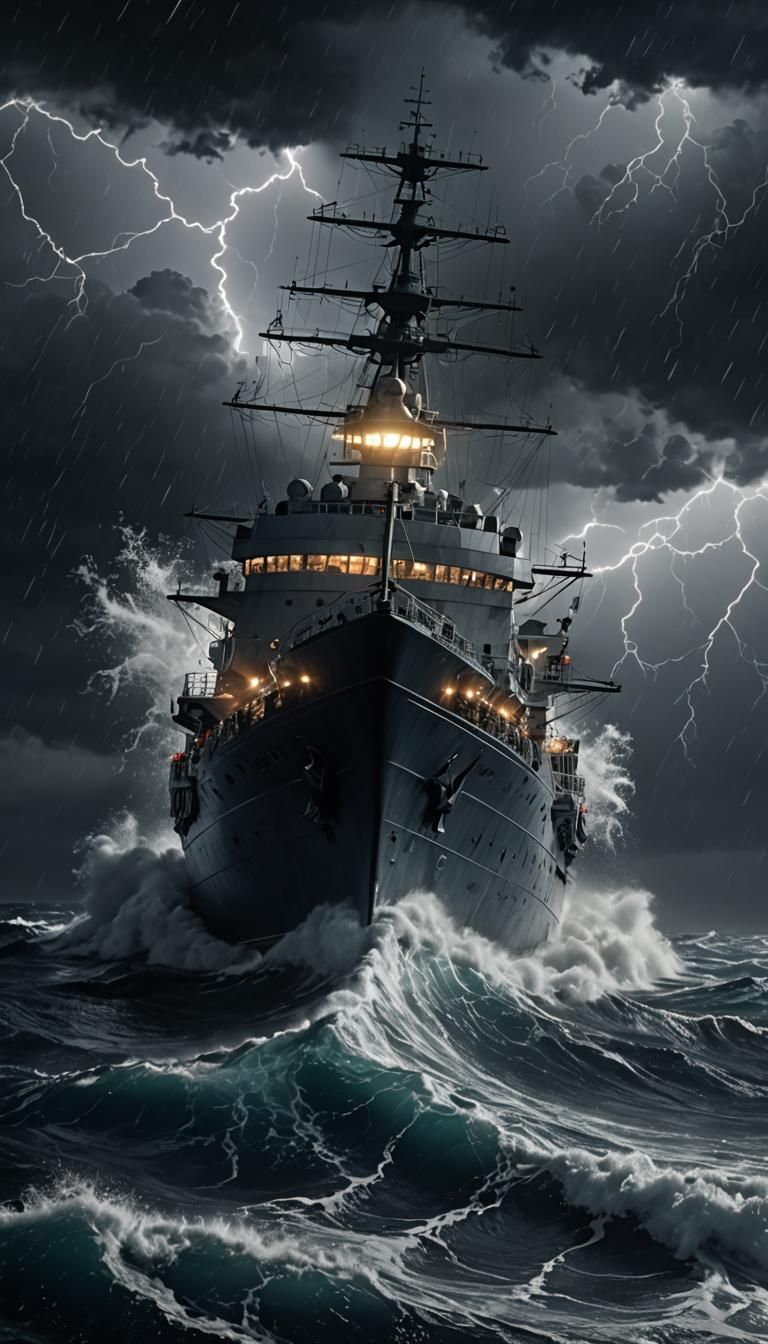 Navy Ship in Lightning Storm: Octane Render